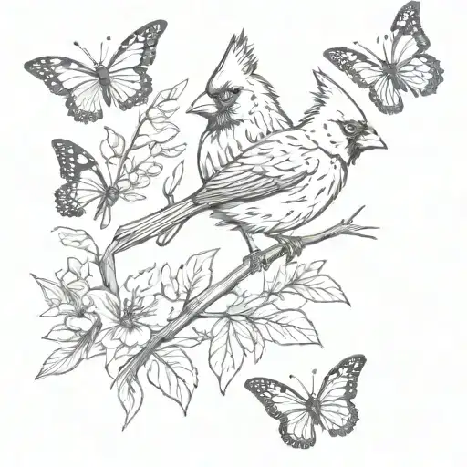 Cardinal And Butterflies