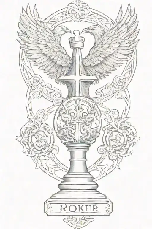 Rooker Family Crest With Chess Rook Piece With 6 Crows On A Celtic Cross