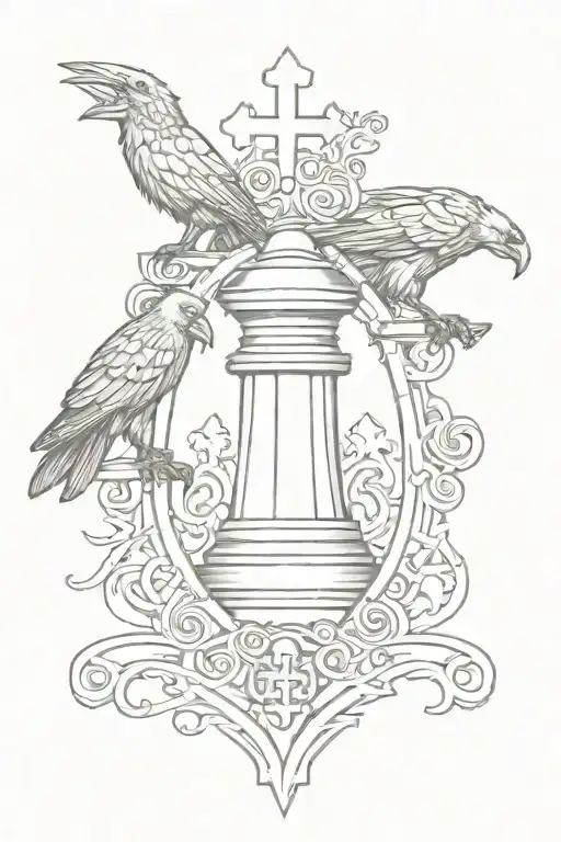 Rooker Family Crest With Chess Castle Piece With 6 Crows On A Celtic Cross