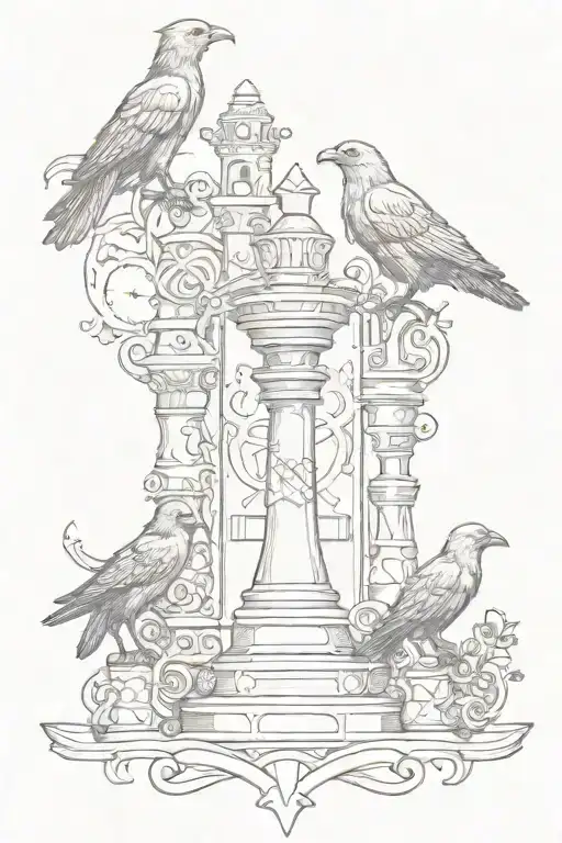 Rooker Family Crest With Chess Castle Piece With 6 Crows On A Celtic Cross