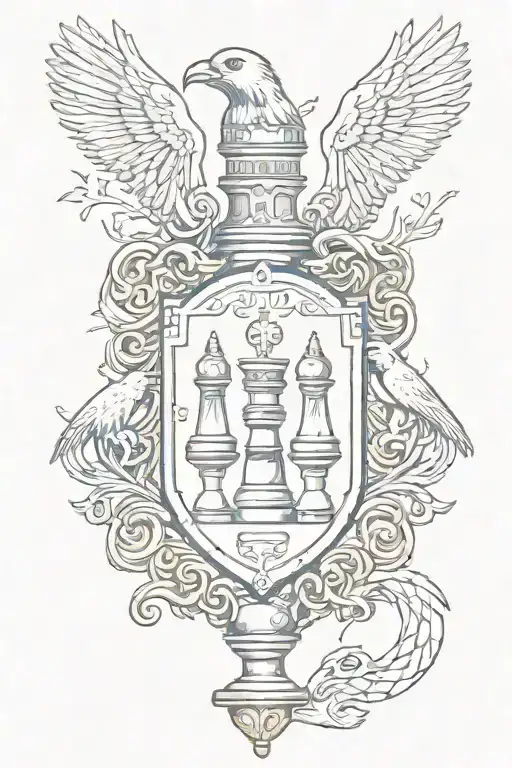 Rooker Family Crest With Chess Castle Piece With 6 Crows On A Celtic Cross