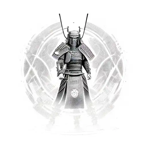 Futuristic Samurai Warrior With Cybernetic Enhancements In A Sketch Style