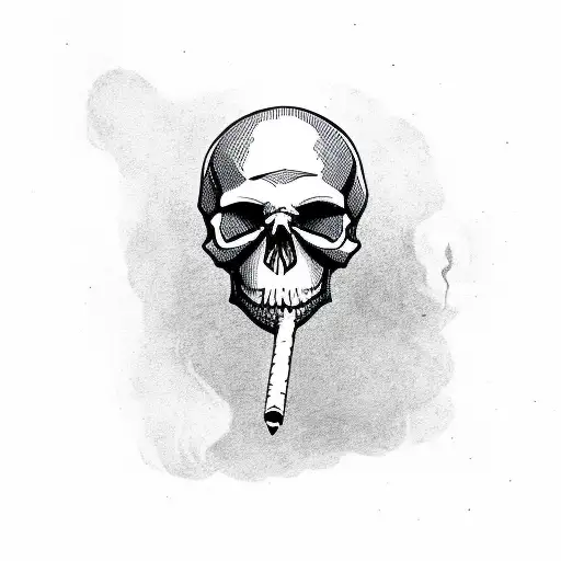 Skull Smoking A Joint And Holding Up Middle Finger