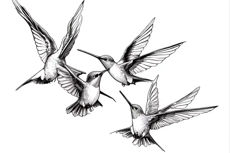3 Hummingbirds Flying Together Rib