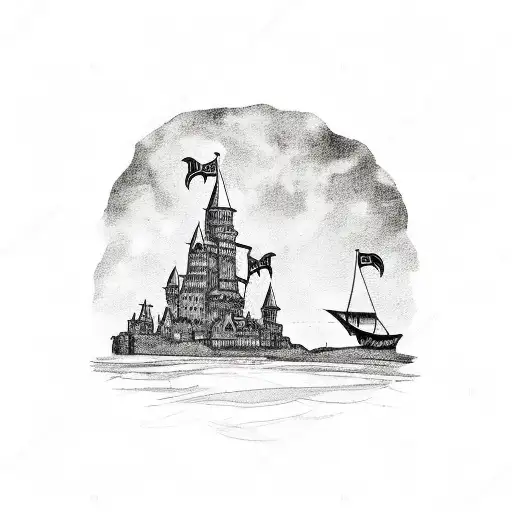 Viking Boat With Castle In Background