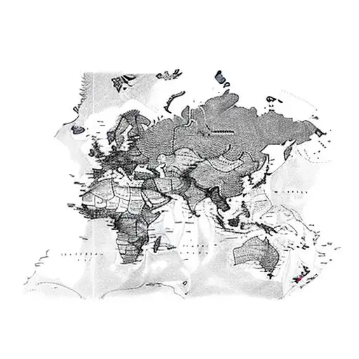 A World Map Made Up Of Intricate Line Drawings Of Famous Landmarks From Different Countries