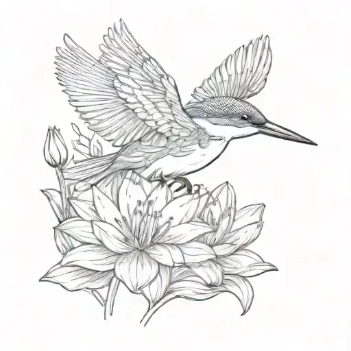 Kingfisher Diving Into The Water Lily