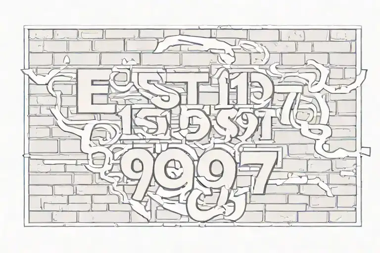 Est 1997 With Brickwall Background Black And White