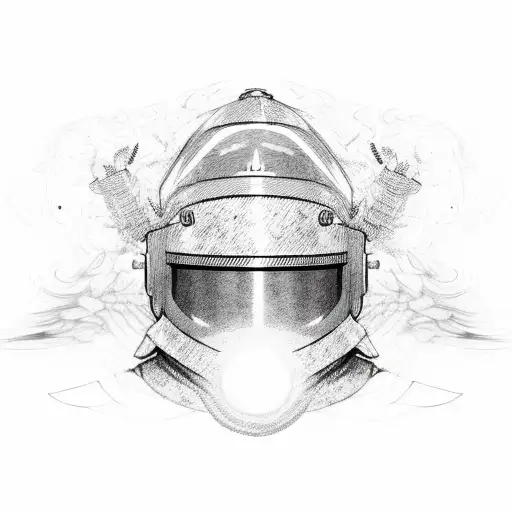 Burning Fire Engulfing Riot Police Helmet Wearing A Wizard Robe