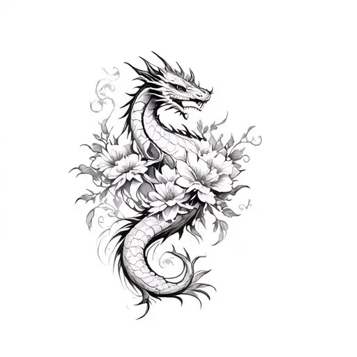 A Dragon And Flowers
