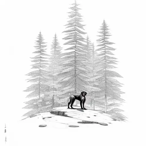 Mountain With Trees And A Dog 2 People And Butterflies