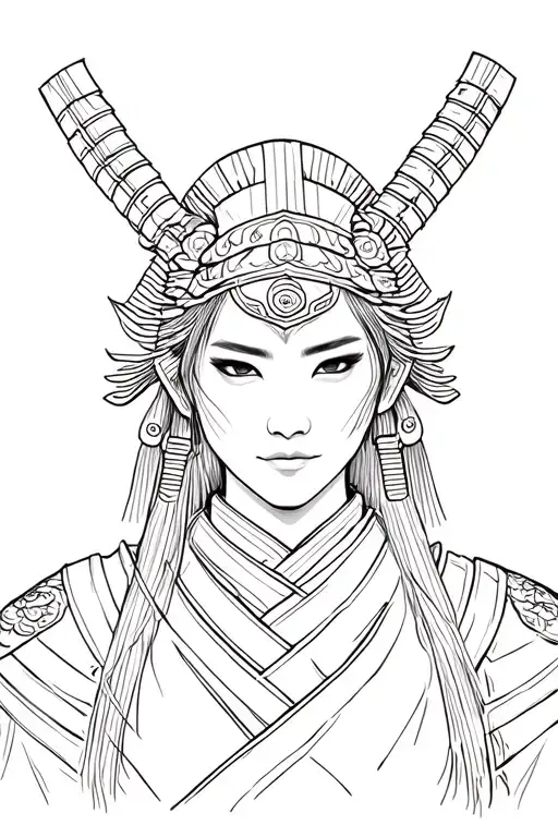 Samurai Warrior Standing Women's Face