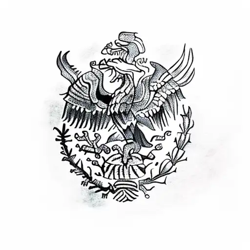 Mexico Flag With Snake And Eagle With Nopal