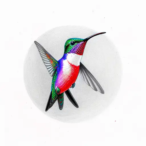 Hummingbird With Mandala In Red