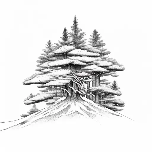 Pine Tree And Flying Ravens