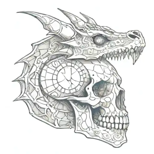 Dragon Skull Adorned With Intricate Moon Phases