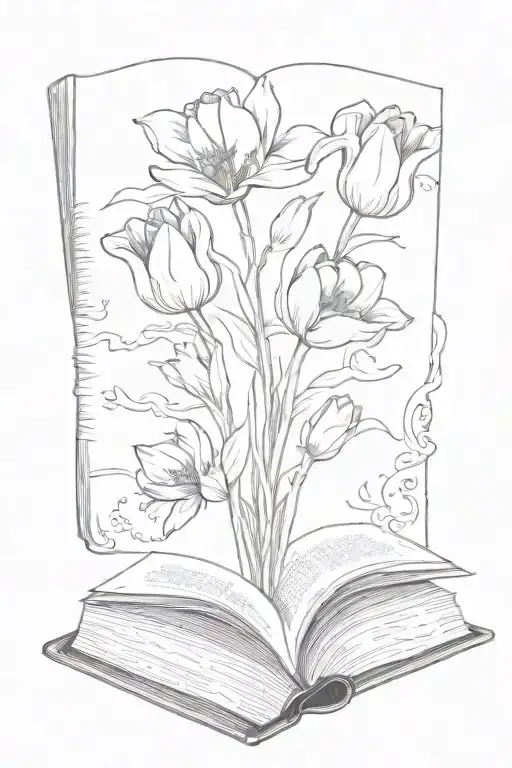 Tulip And Daffodil Flowers Blooming From An Open Book With Pages