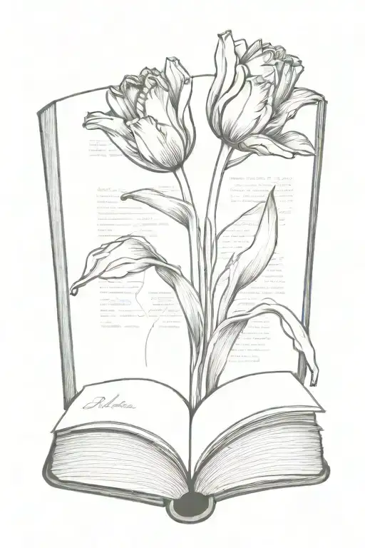 Tulip And Daffodil Flowers Blooming From An Open Book With Pages