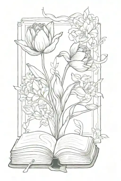 Tulip And Daffodil Blooming From An Open Book