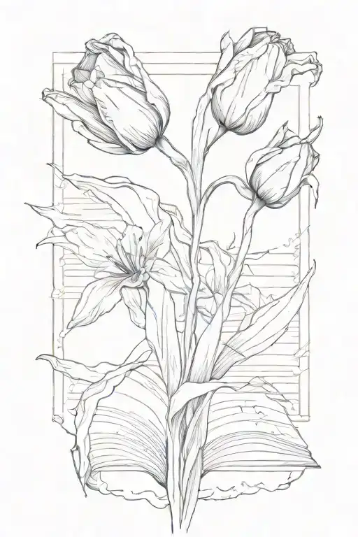 Tulip And Daffodil Blooming From Open Book Pages