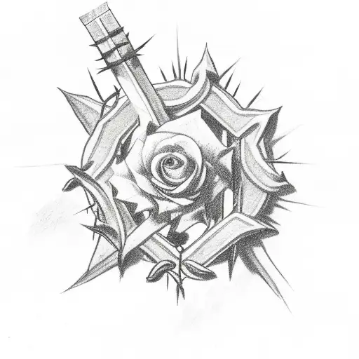 Christian Cross With Thorns And Flowers