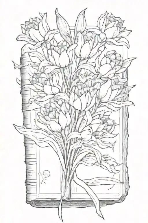 Tulip And Daffodil Flowers In Closed Book
