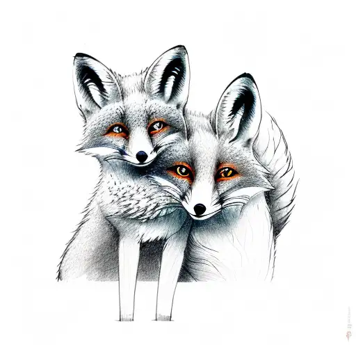 Two Cute Foxes With Simple Line And Watercolors