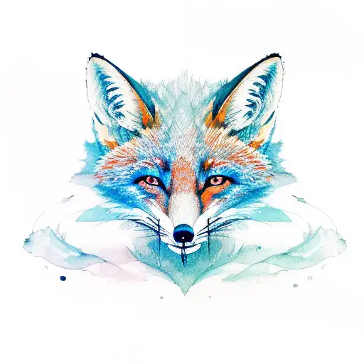 Two Beautiful Colorful Foxes With Simple Lines In Watercolors Technique