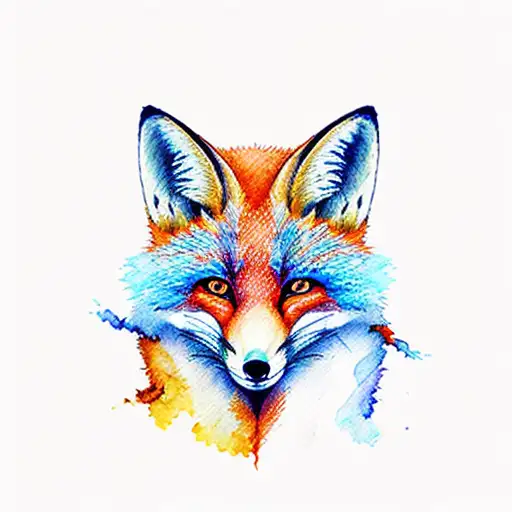 Two Beautiful Colorful Foxes With Simple Lines In Watercolors Technique