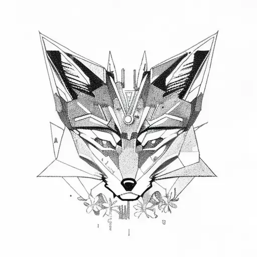 A Cyberpunk Fox Surrounded By Lilies