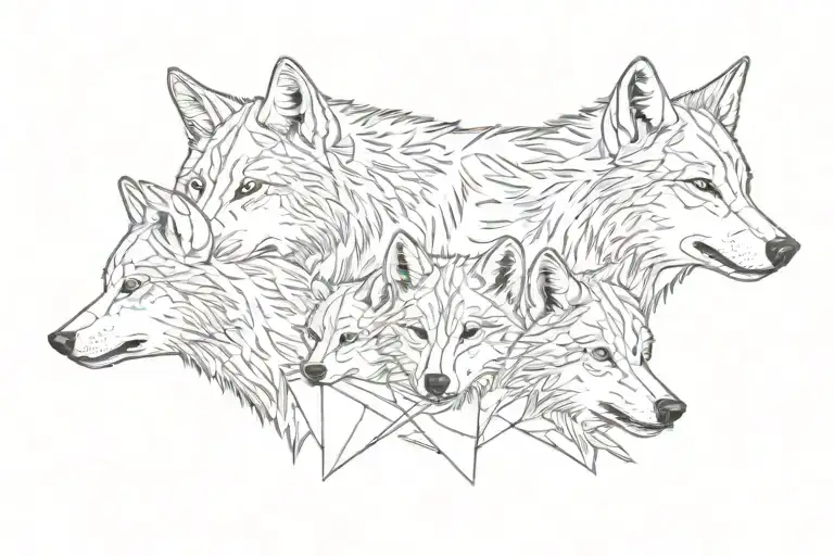 2 Wolfs And 1 Baby Wolf Tattoo