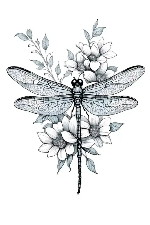Dragonfly With Butterfly With Flowers