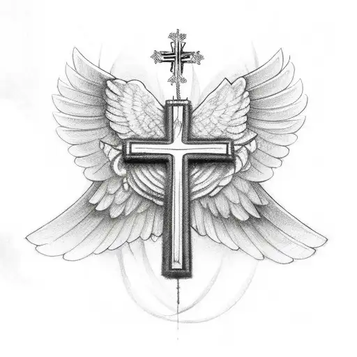 Cross With Wings And A Rosary