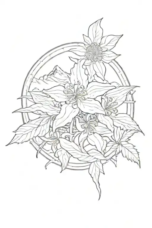 Rocky Mountains With A Columbine Flower With The Flag Of Colorado