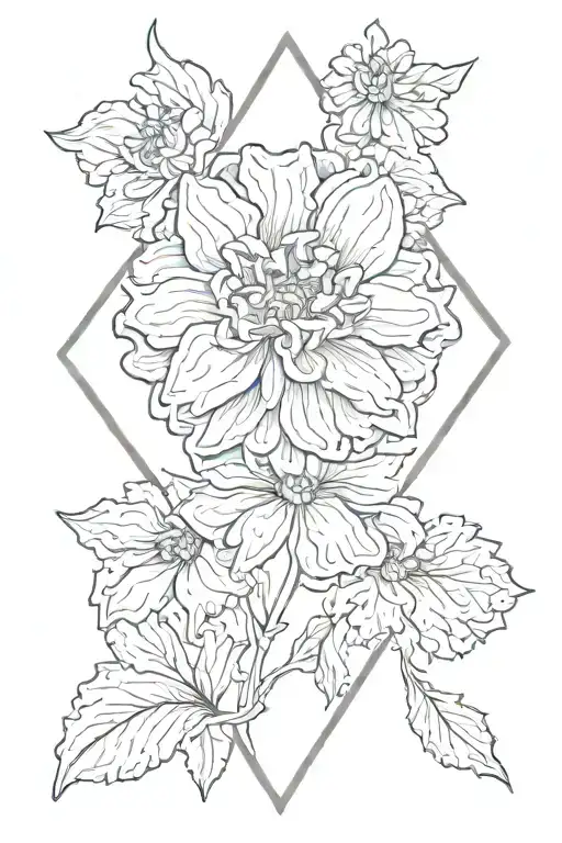 Marigold Flower Inside Diamond Shaped Line Outlining