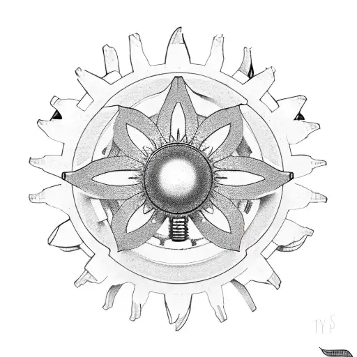 A Mechanical Lotus Flower With Gears And Pistons