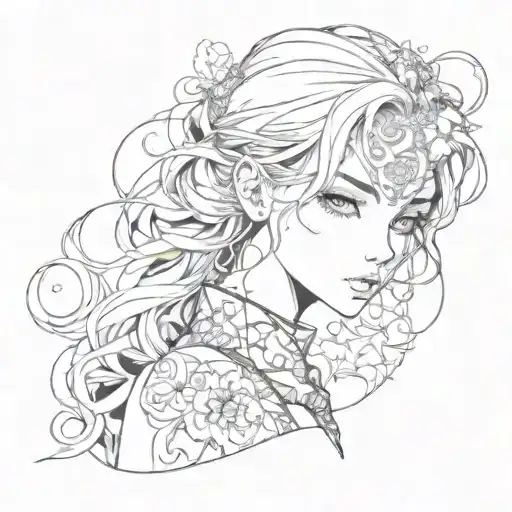 Anime Girl With Patterns In Black