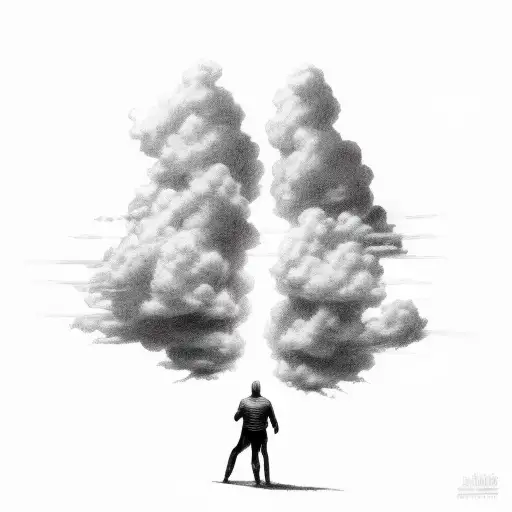 Man Fading Into Light Heaven Clouds