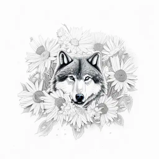 Abear And A Wolf Surrounded By Daisies And Roses