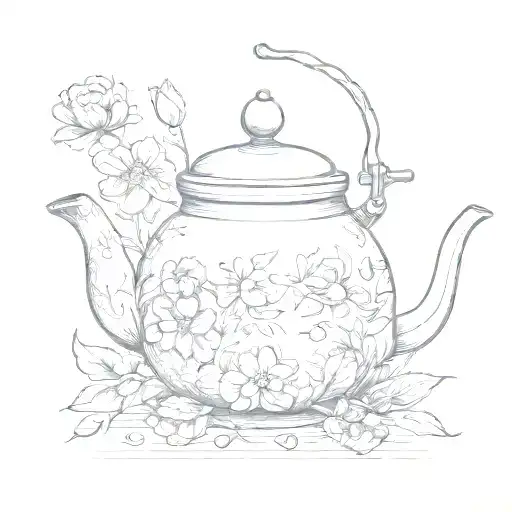 Tea Kettle With Birth Flowers For September October November December Coming Out Of The Top