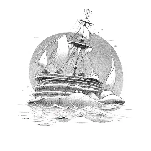 Ship With Mermaid On Front Posidon In Background