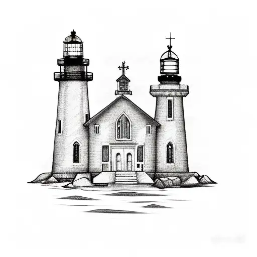 A Church Organ With A Lighthouse In The Background