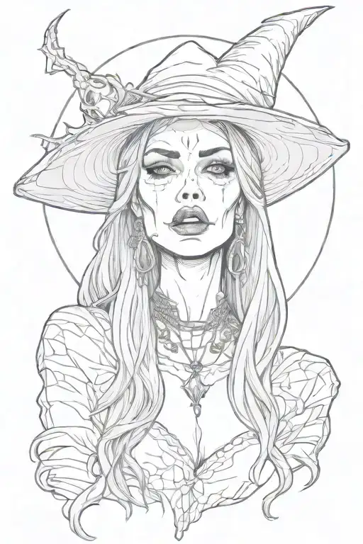 Evil Witch With Fangs On Her Teeth Face Only Lookingipward Towards The Moon