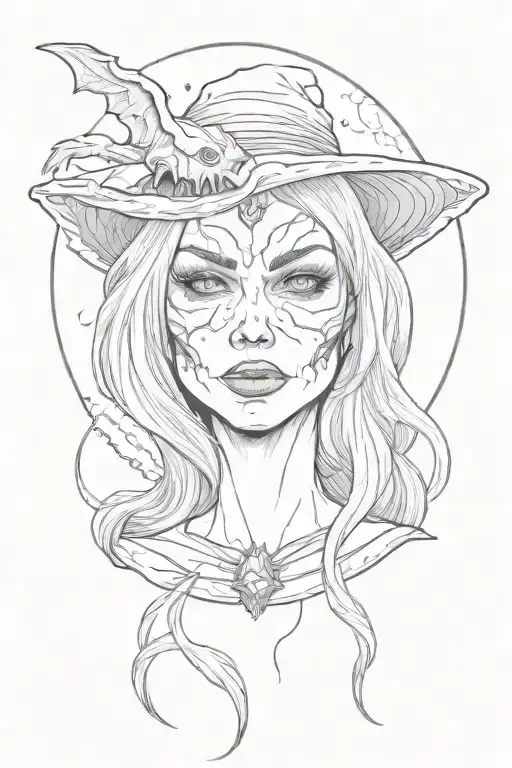 Evil Witch With Fangs On Her Teeth Face Only Lookingipward Towards The Moon