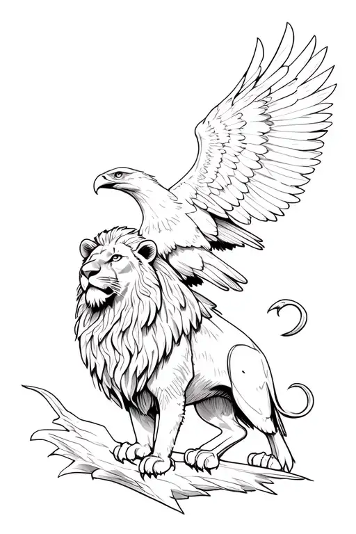 A Lion And An Eagle Perched