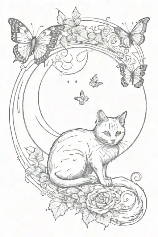 Cat Butterfly Moon