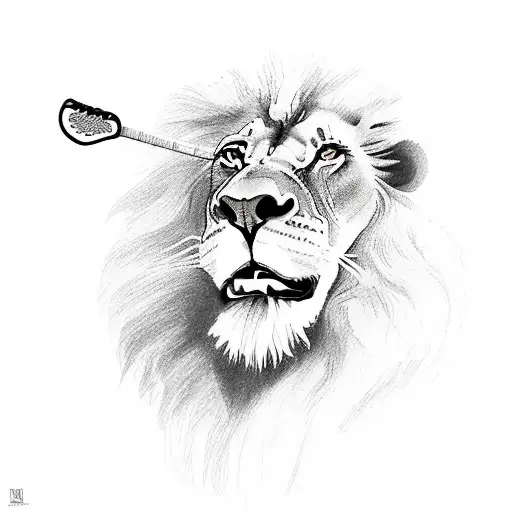 A Lion With A Lacrosse Player