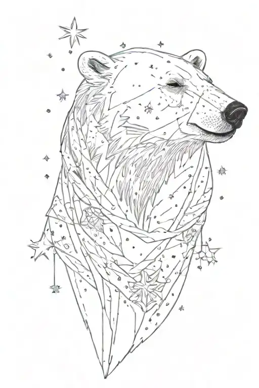 Polar Bear Surrounded By Stars And Snow Flakes