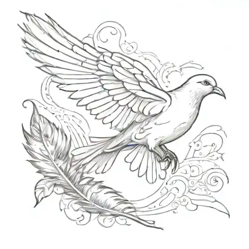 Parchment With A Dove Above And A Bird Feather Below