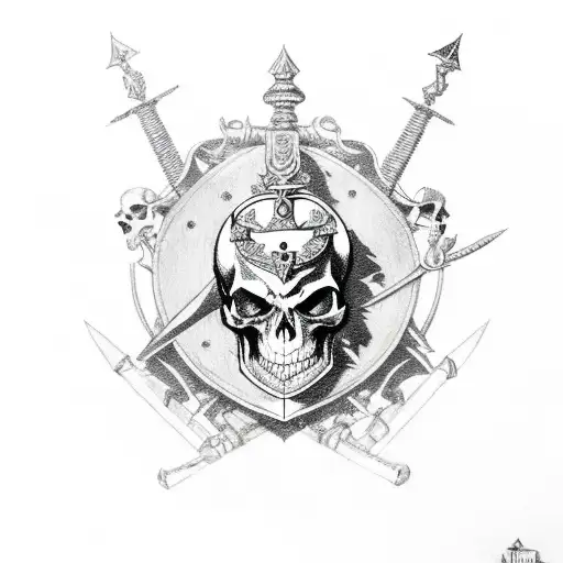 Three Swords With Skull And Knight